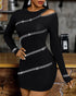 Studded One Shoulder Long Sleeve Bodycon Dress black