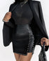 PU Leather Studded High Waist A Line Skirt Asymmetrical Hem Zipper Back Bodycon Mini Skirt black