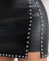 PU Leather Studded High Waist A Line Skirt Asymmetrical Hem Zipper Back Bodycon Mini Skirt black
