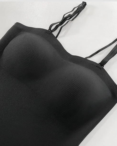 Multi Adjustable Spaghetti Straps Built in Bra Cami Top Sexy Ribbed Slim Fit Workout Camisole Top black