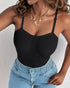 Multi Adjustable Spaghetti Straps Built in Bra Cami Top Sexy Ribbed Slim Fit Workout Camisole Top black