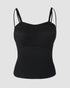 Multi Adjustable Spaghetti Straps Built in Bra Cami Top Sexy Ribbed Slim Fit Workout Camisole Top black