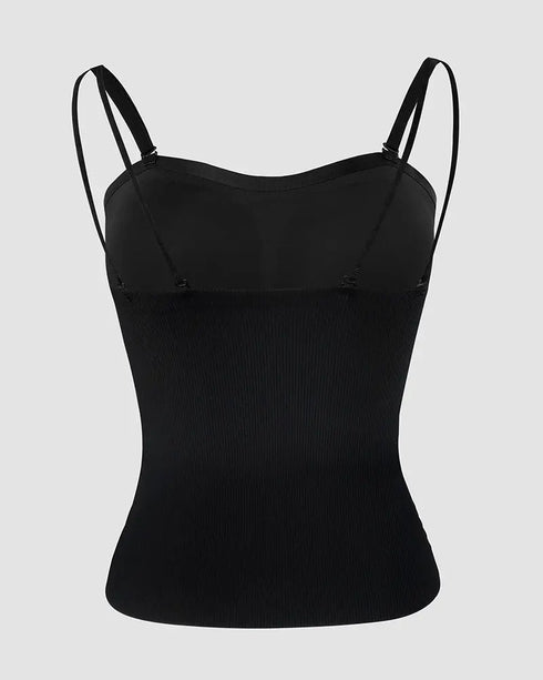 Multi Adjustable Spaghetti Straps Built in Bra Cami Top Sexy Ribbed Slim Fit Workout Camisole Top black