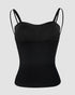 Multi Adjustable Spaghetti Straps Built in Bra Cami Top Sexy Ribbed Slim Fit Workout Camisole Top black