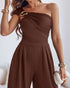 Cold Shoulder Ruched Buckle Wide Leg Jumpsuit brown