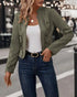Faux Suede Stand Collar Jacket Open Front Button Decor Casual Coat light green