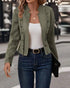 Faux Suede Stand Collar Jacket Open Front Button Decor Casual Coat light green