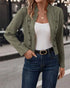 Faux Suede Stand Collar Jacket Open Front Button Decor Casual Coat light green