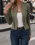 Faux Suede Stand Collar Jacket Open Front Button Decor Casual Coat light green