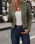 Faux Suede Stand Collar Jacket Open Front Button Decor Casual Coat light green