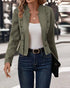 Faux Suede Stand Collar Jacket Open Front Button Decor Casual Coat light green