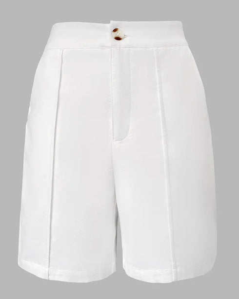 Denim Look Jacquard V-Neck Sleeveless Button Top and Casual Pants Set with Pocket white