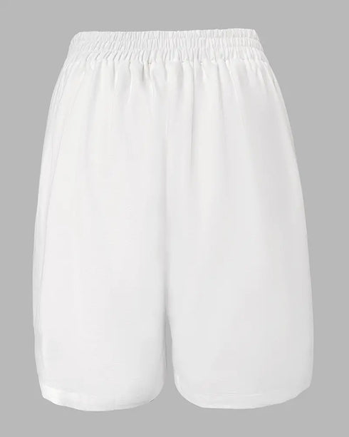 Denim Look Jacquard V-Neck Sleeveless Button Top and Casual Pants Set with Pocket white