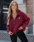 Stand Collar Zipper Design Casual Sweatshirt Wine red