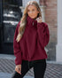 Stand Collar Zipper Design Casual Sweatshirt Wine red