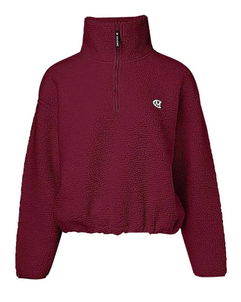 Stand Collar Zipper Design Casual Sweatshirt Wine red