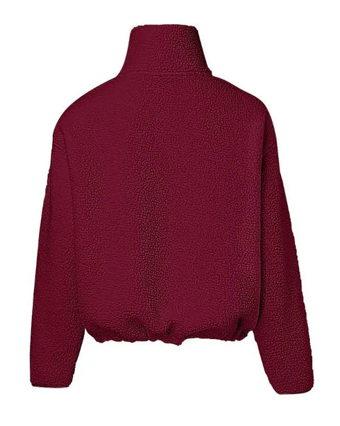 Stand Collar Zipper Design Casual Sweatshirt Wine red
