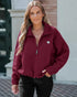 Stand Collar Zipper Design Casual Sweatshirt Wine red