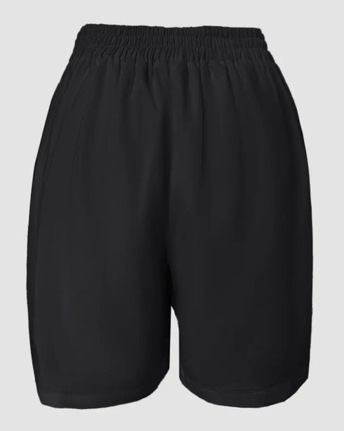 2 Pieces Outfit V Neck Button Front Flap Detail Vest Top and Casual Pockets Design Zipper Fly Elastic Back Waist Shorts Set black