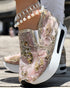 Casual Peep Toe Elastic Strap Slope Heel Sneaker gold