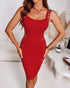 Square Neck Sequin & Tassel Decor Mesh Sleeve Bodycon Dress Zipper Back Party Dress red