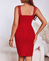 Square Neck Sequin & Tassel Decor Mesh Sleeve Bodycon Dress Zipper Back Party Dress red