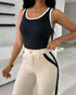 2 Piece Contrast Binding Sleeveless Slim Fit Tank Top and Striped Pants Sets Tracksuits Match Sets black
