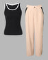 2 Piece Contrast Binding Sleeveless Slim Fit Tank Top and Striped Pants Sets Tracksuits Match Sets black