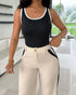 2 Piece Contrast Binding Sleeveless Slim Fit Tank Top and Striped Pants Sets Tracksuits Match Sets black