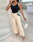 2 Piece Contrast Binding Sleeveless Slim Fit Tank Top and Striped Pants Sets Tracksuits Match Sets black