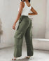 Snap Button Buckled Drawstring Cargo Pants Army green