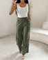 Snap Button Buckled Drawstring Cargo Pants Army green