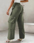 Snap Button Buckled Drawstring Cargo Pants Army green