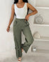 Snap Button Buckled Drawstring Cargo Pants Army green