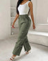Snap Button Buckled Drawstring Cargo Pants Army green