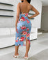 Lace Trim Spaghetti Strap Floral Print Dress blue