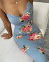 Lace Trim Spaghetti Strap Floral Print Dress blue