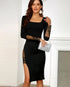 Womens One Shoulder Lace Insert Slit Bodycon Dress Cocktail Partywear black