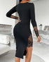 Womens One Shoulder Lace Insert Slit Bodycon Dress Cocktail Partywear black
