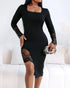 Womens One Shoulder Lace Insert Slit Bodycon Dress Cocktail Partywear black