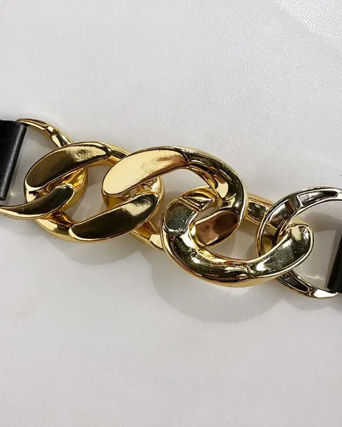 Ombre Plunge Pleated Midi Dress With Chain Decor Belt black