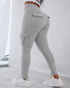 Camouflage Print High Waist Skinny Leggings with Cargo Flap Pockets Casual Pants light gray