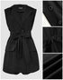 Notched Collar Sleeveless Tied Detail Button Romper black