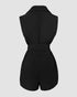 Notched Collar Sleeveless Tied Detail Button Romper black