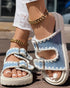 Round Toe Flat Slippers with Denim Trim light blue