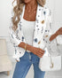 Floral Print Shawl Collar Three Quarters Sleeve Open Front Coat Casual Cinched Waist Flared Hem Blazer Coat white