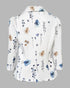 Floral Print Shawl Collar Three Quarters Sleeve Open Front Coat Casual Cinched Waist Flared Hem Blazer Coat white