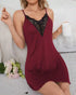 Lace Patch V-Neck Sleep Dress Wine red