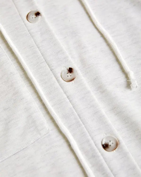 Long Sleeve Knit Ribbed Spliced Button Front Drawstring Hoodie Jacket Casual Drop Shoulder Pocket Design Asymmetrical Hem Coat white