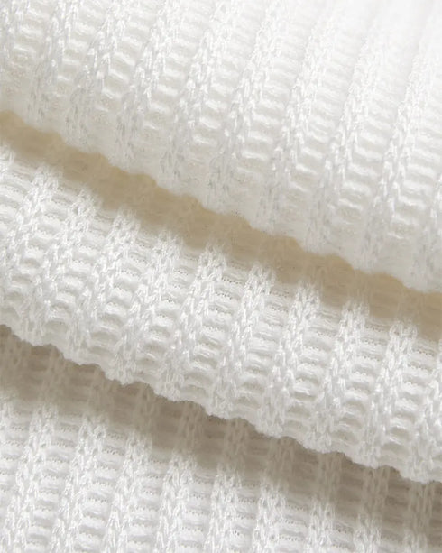 Long Sleeve Knit Ribbed Spliced Button Front Drawstring Hoodie Jacket Casual Drop Shoulder Pocket Design Asymmetrical Hem Coat white